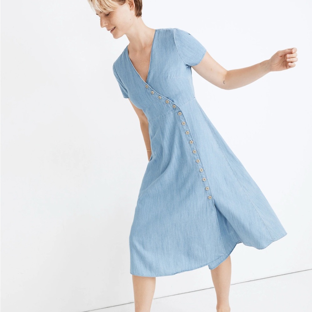 NWT Madewell Indigo Button Wrap Midi Dress Size 4